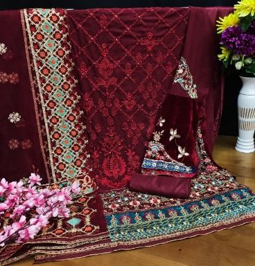 KALEESHA FASHION KF 129 D RED PAKISTANI SUITS WHOLESALE SURAT
