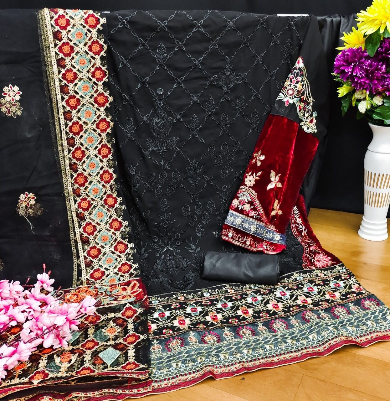 KALEESHA FASHION KF 129 BLACK PAKISTANI SUITS WHOLESALE BY SHOP