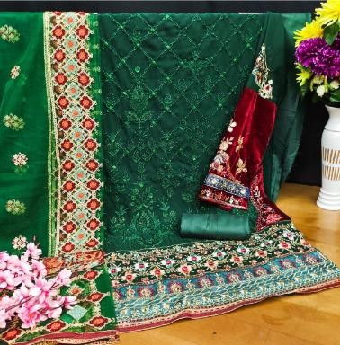 KALEESHA FASHION KF 129 A GREEN PAKISTANI SUITS BY SHOP