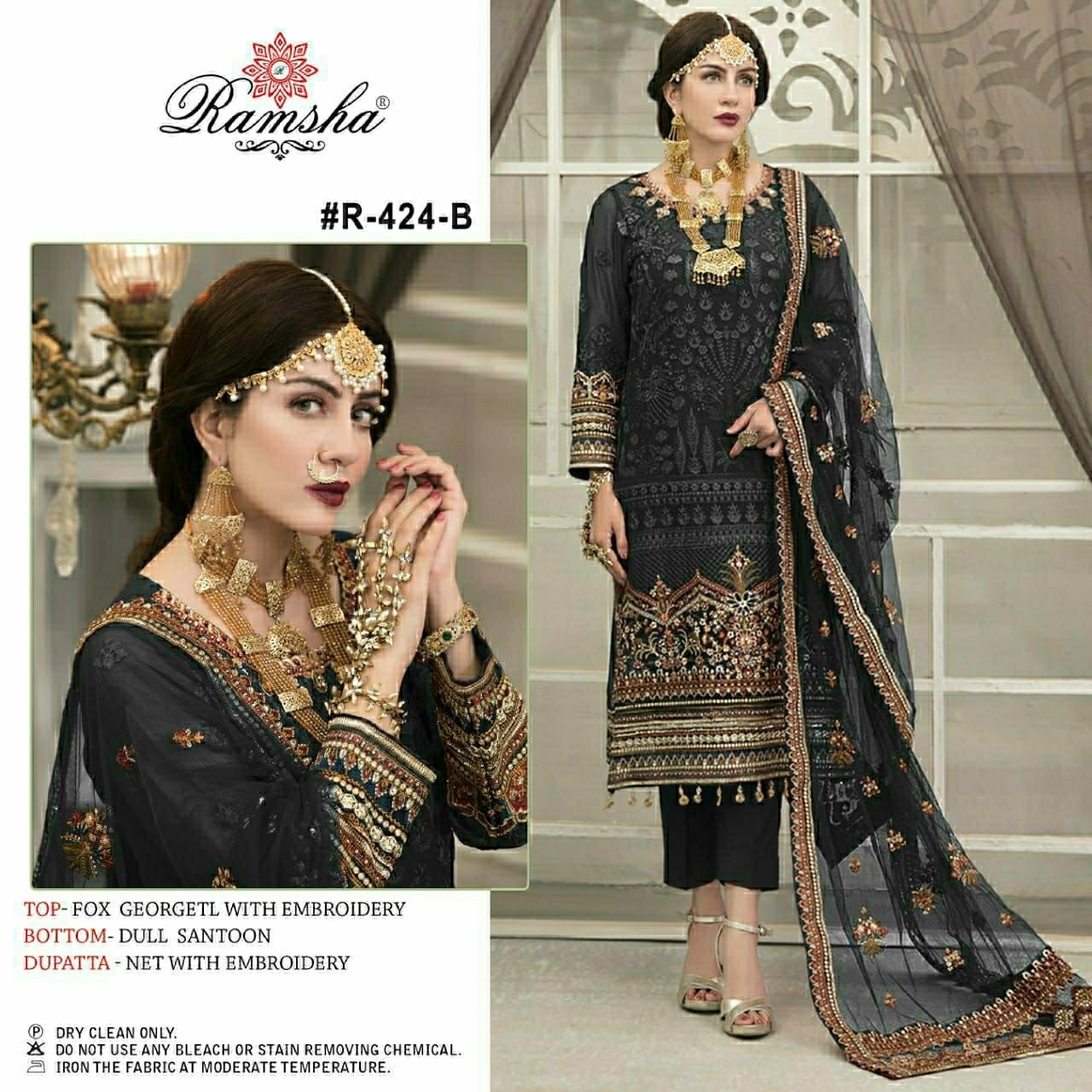 RAMSHA R 424 B BLACK PAKISTANI DRESS WHOLESALE