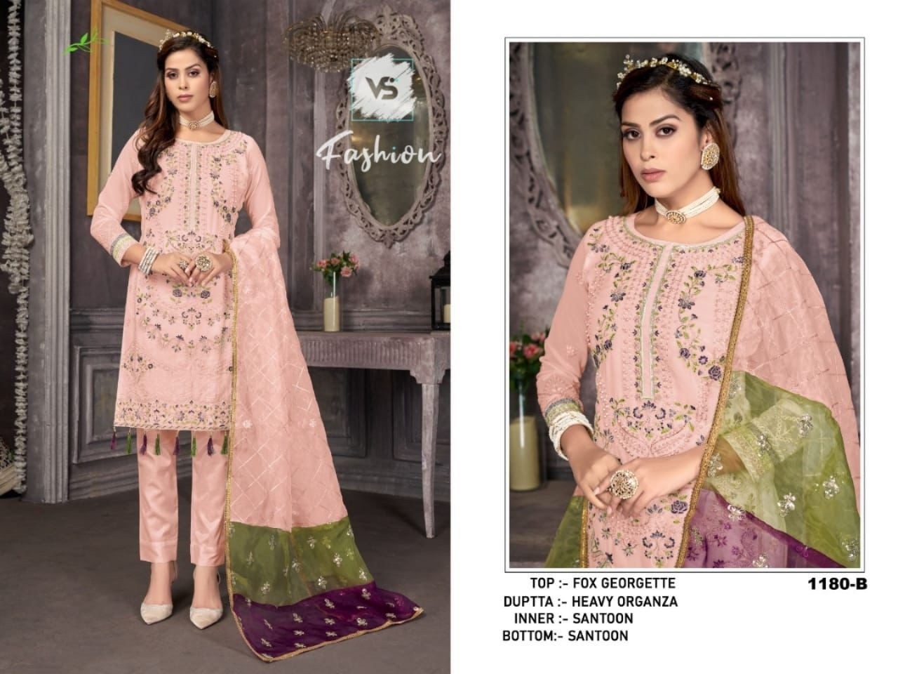 VS FASHION 1180 B FOX GEORGETTE PAKISTANI SUITS SINGLE PIECE