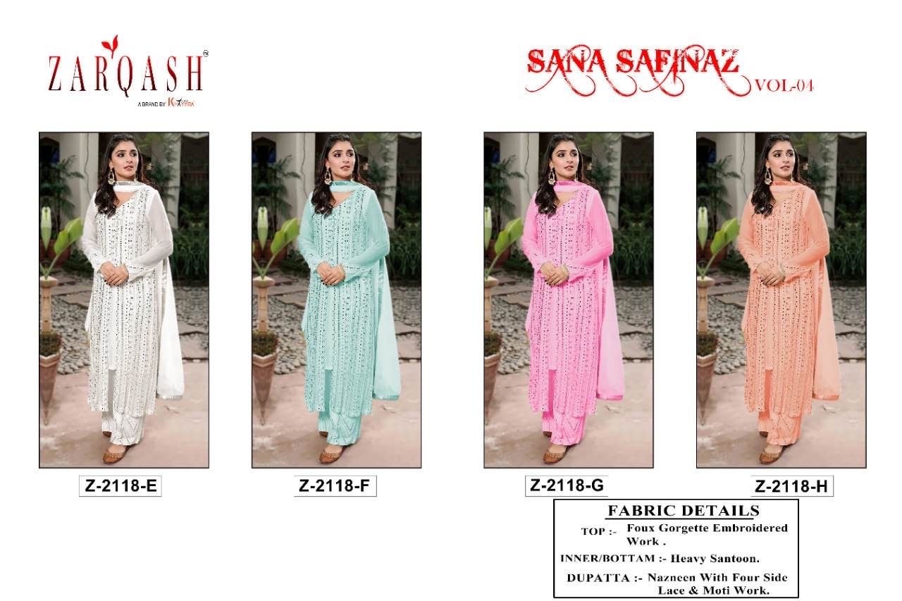 ZARQASH Z 2118 E TO Z 2118 H SANA SAFINAZ VOL 4 PAKISTANI SUITS WHOLESALER SINGLE