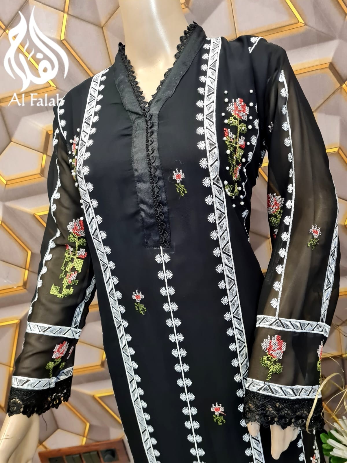 AL FALAH F 5004 SINGLE BLACK PAKISTANI KURTIS