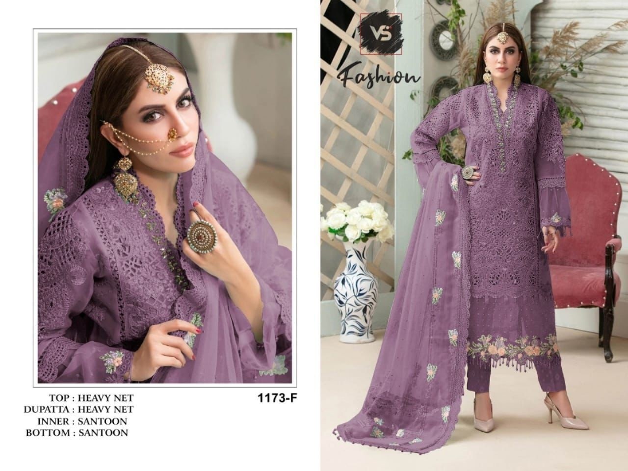 VS FASHION 1173 F PURPUL PAKISTANI SUITS WHOLESALE