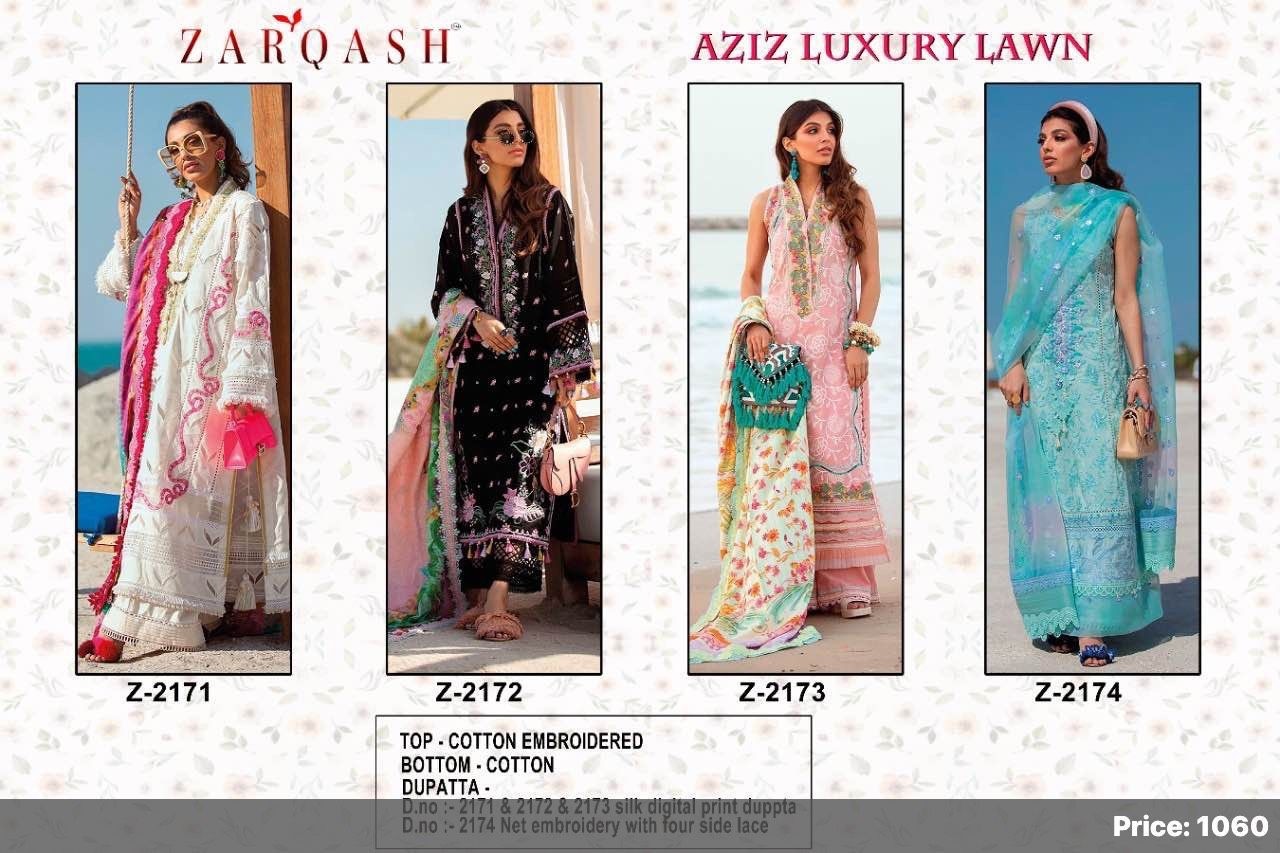 ZARQASH AZIZ LUXURY LAWN Z 2171 PAKISTANI SUITS BY SHOP