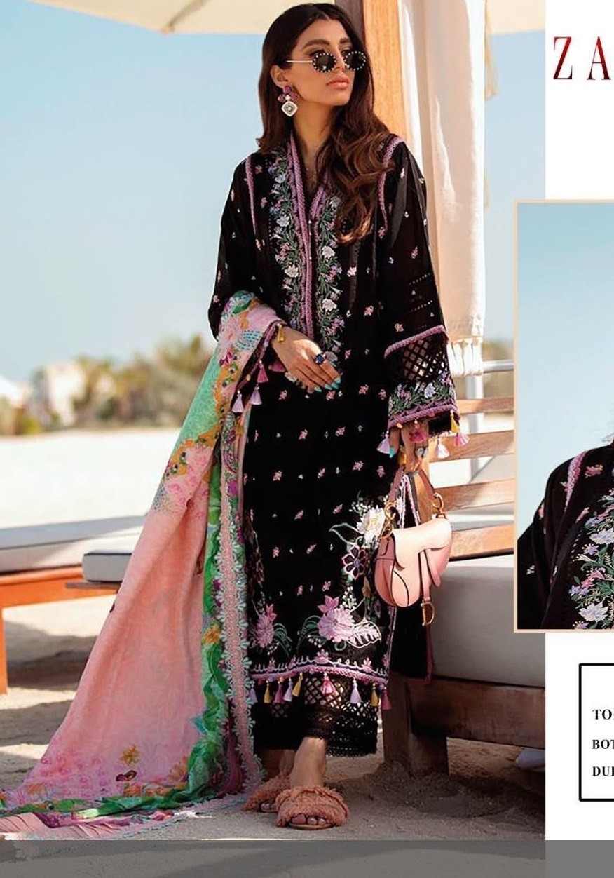 ZARQASH AZIZ LUXURY LAWN Z 2172 BLACK PAKISTANI SUITS BY SHOP