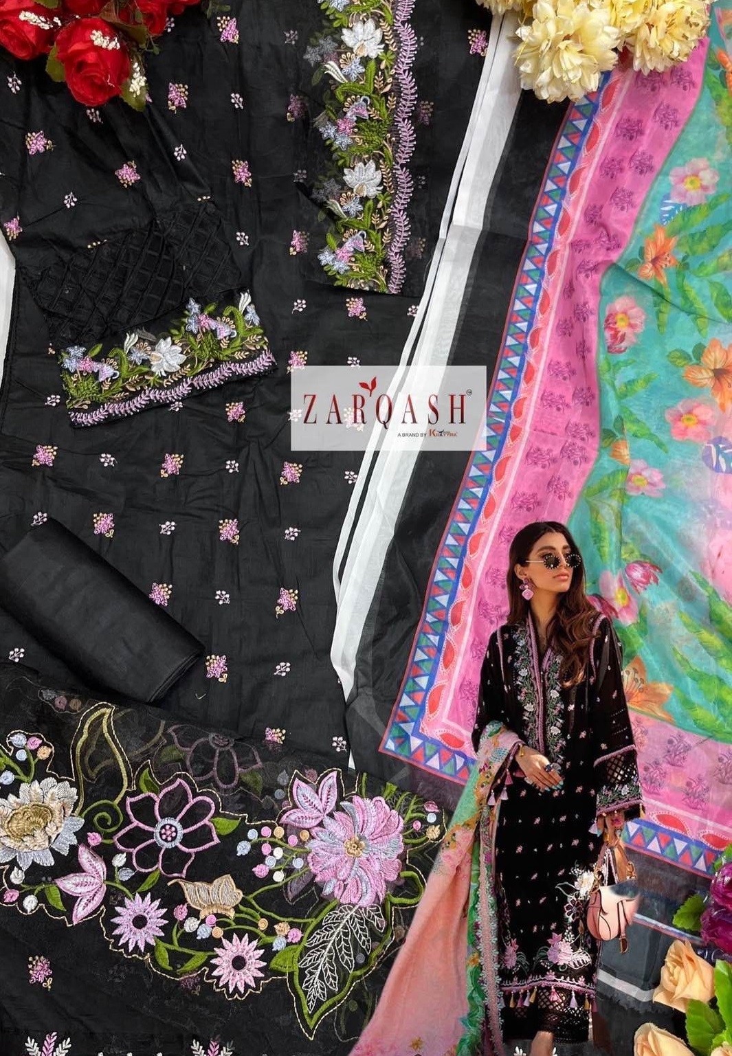 ZARQASH AZIZ LUXURY LAWN Z 2172 BLACK PAKISTANI SUITS BY SHOP