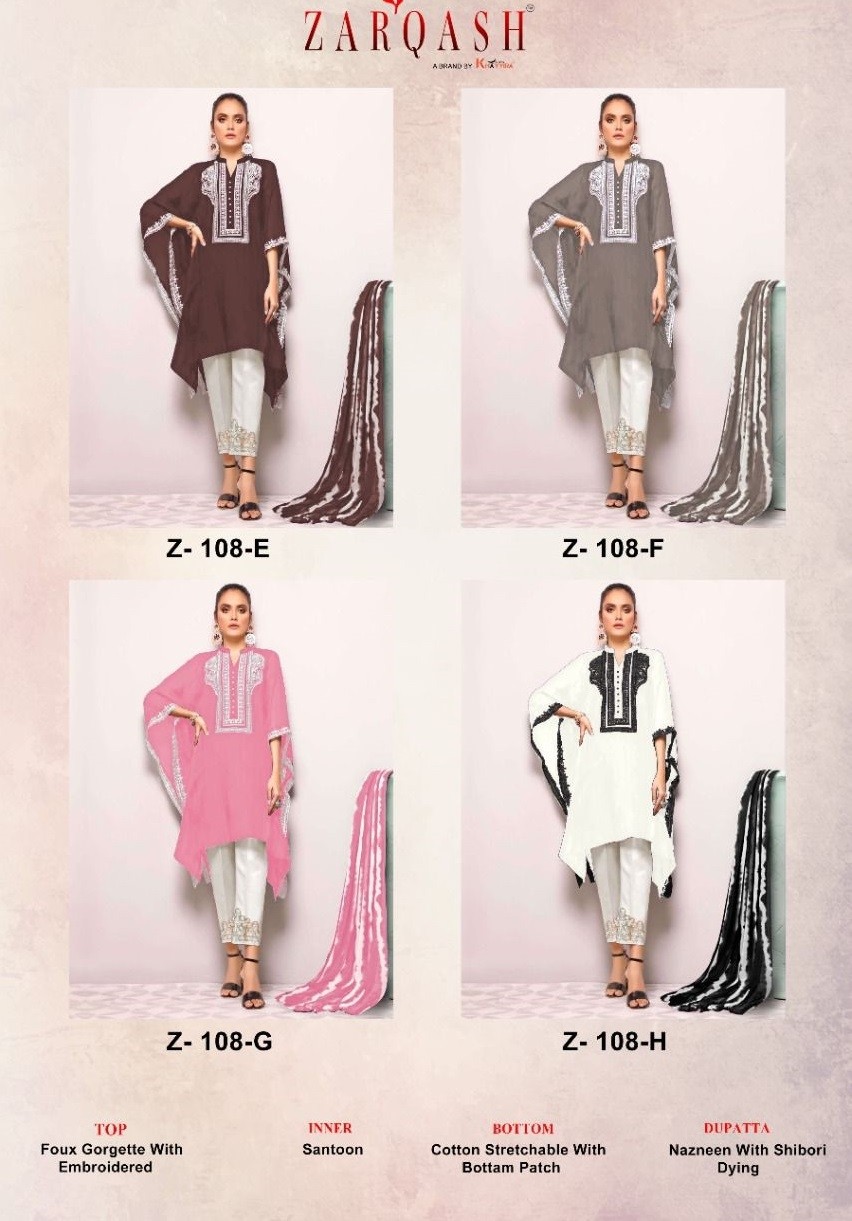 ZARQASH 108 A TO 108 H LATEST PAKISTANI KURTIS SINGLE PIECE