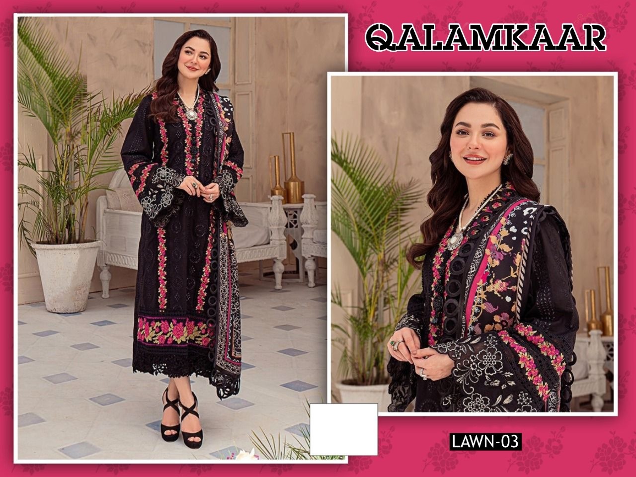 PAKISTANI HIT DESIGN QALAMQAAR LAWN 03 SUITS SURAT