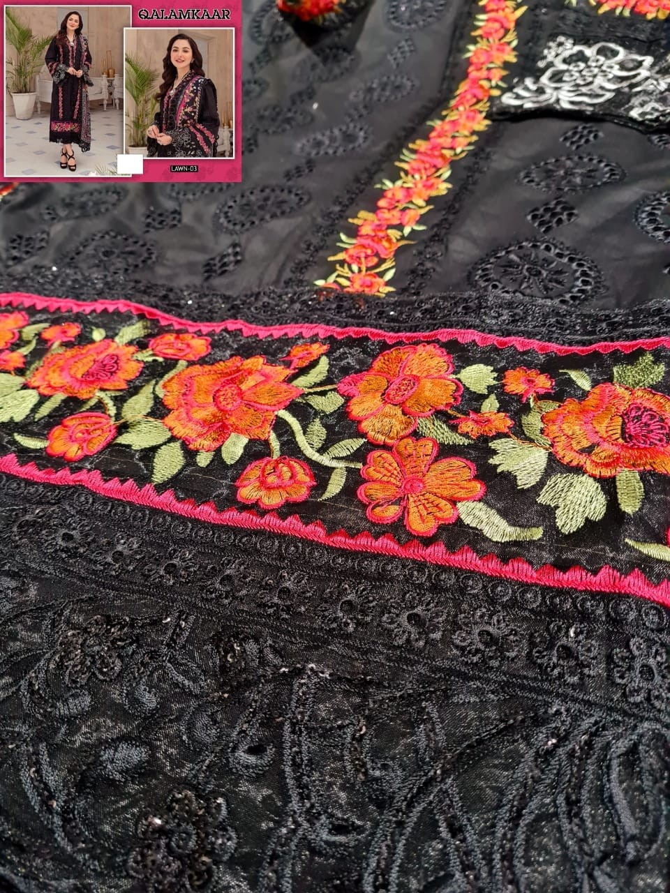PAKISTANI HIT DESIGN QALAMQAAR LAWN 03 SUITS SURAT