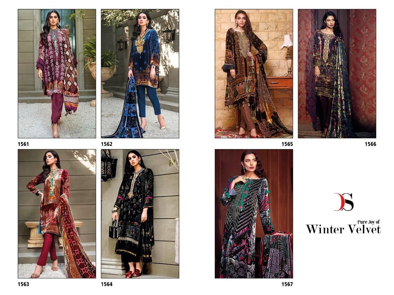 DEEPSY SUITS WINTER VELVET 1563 PAKISTANI SUITS WHOLESALE SINGLE
