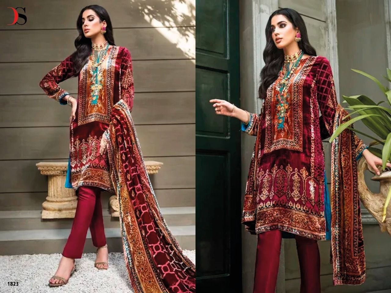 DEEPSY SUITS WINTER VELVET 1563 PAKISTANI SUITS WHOLESALE SINGLE