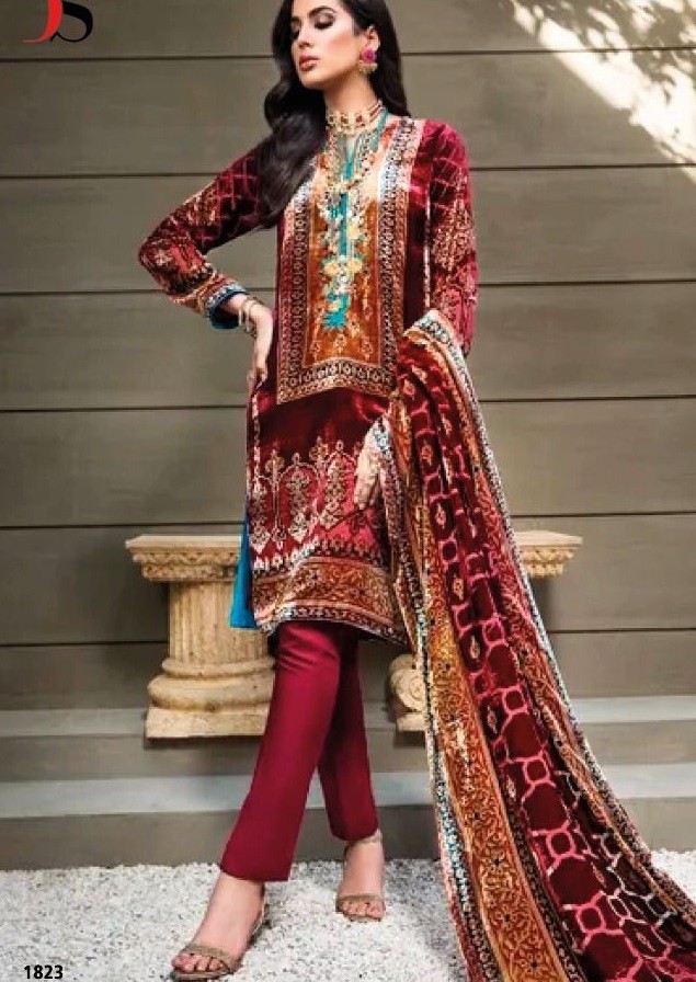 DEEPSY SUITS WINTER VELVET 1563 PAKISTANI SUITS WHOLESALE SINGLE