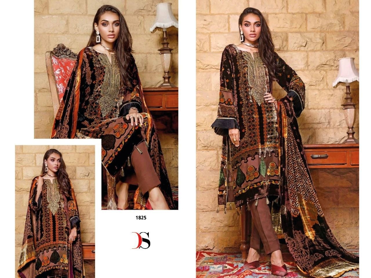DEEPSY SUITS WINTER VELVET 1565 LATEST PAKISTANI SUITS WHOLESALE 