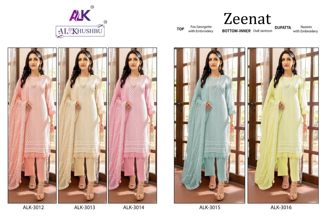 AL KHUSHBU ZEENAT ALK 3012 TO 3016 PAKISTANI SUITS SINGLE PIECE