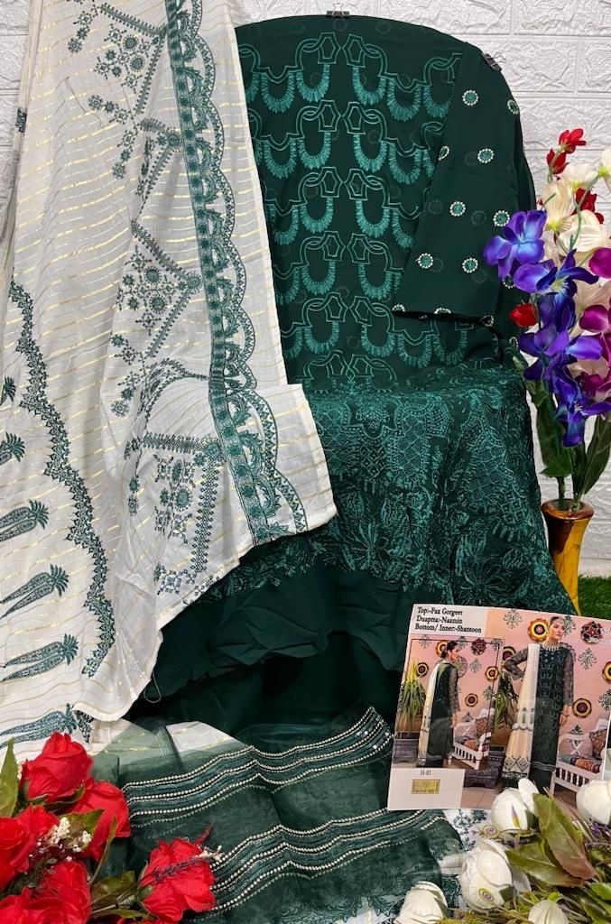 HOOR TEX H 81 GREEN PAKISTANI DRESS BY ONLINE