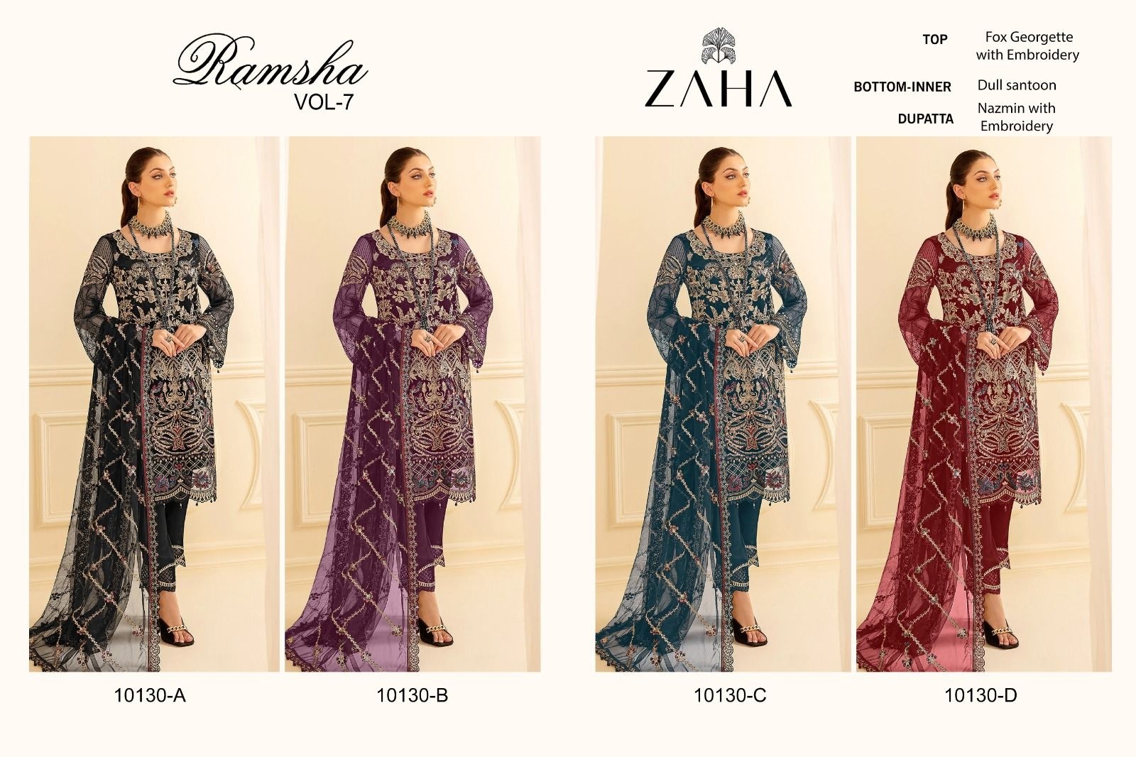 ZAHA 10130 A RAMSHA VOL 7 PAKISTANI SUITS ONLINE