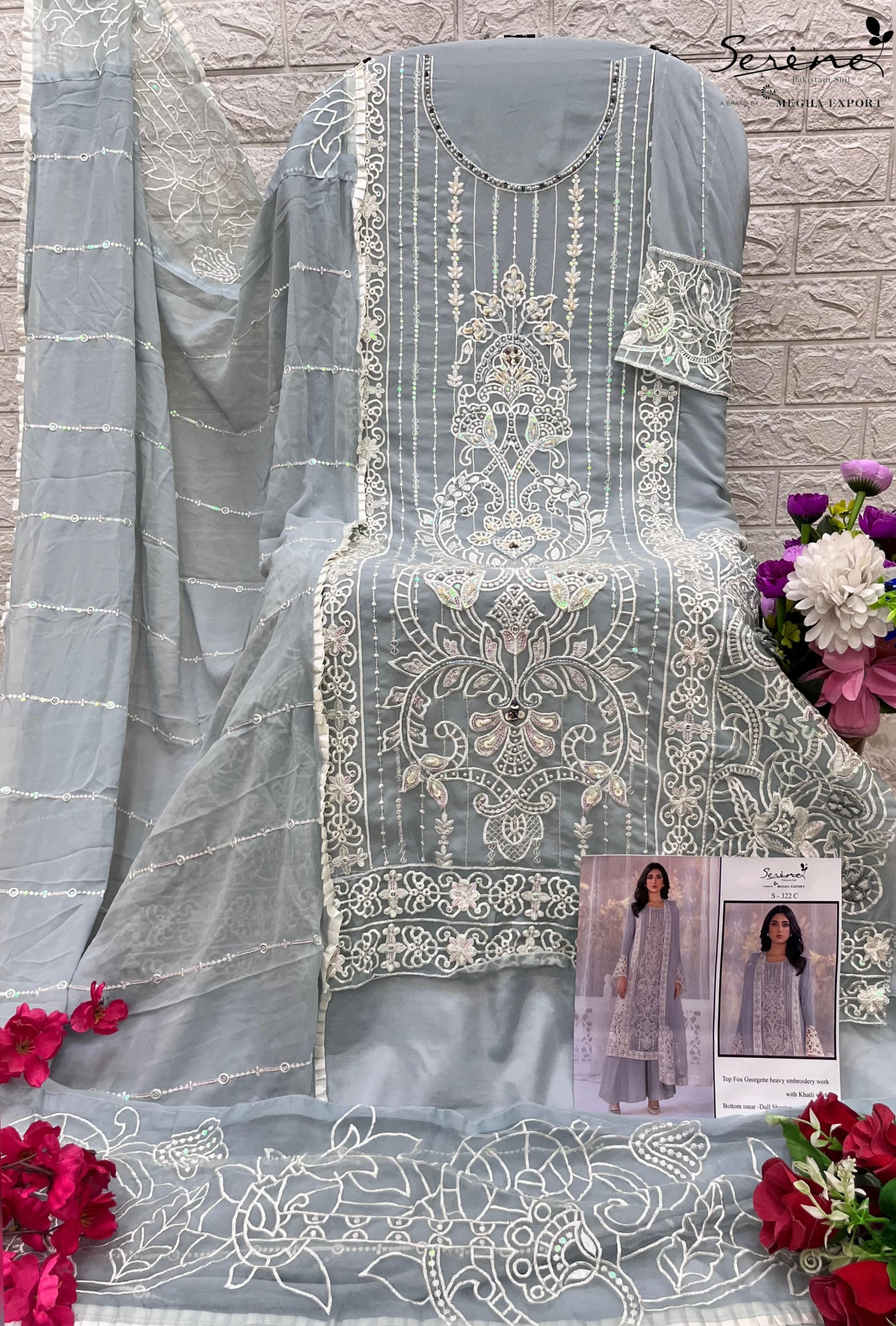 SERINE S 322 C PAKISTANI SUITS KHATLIWORK IN INDIA