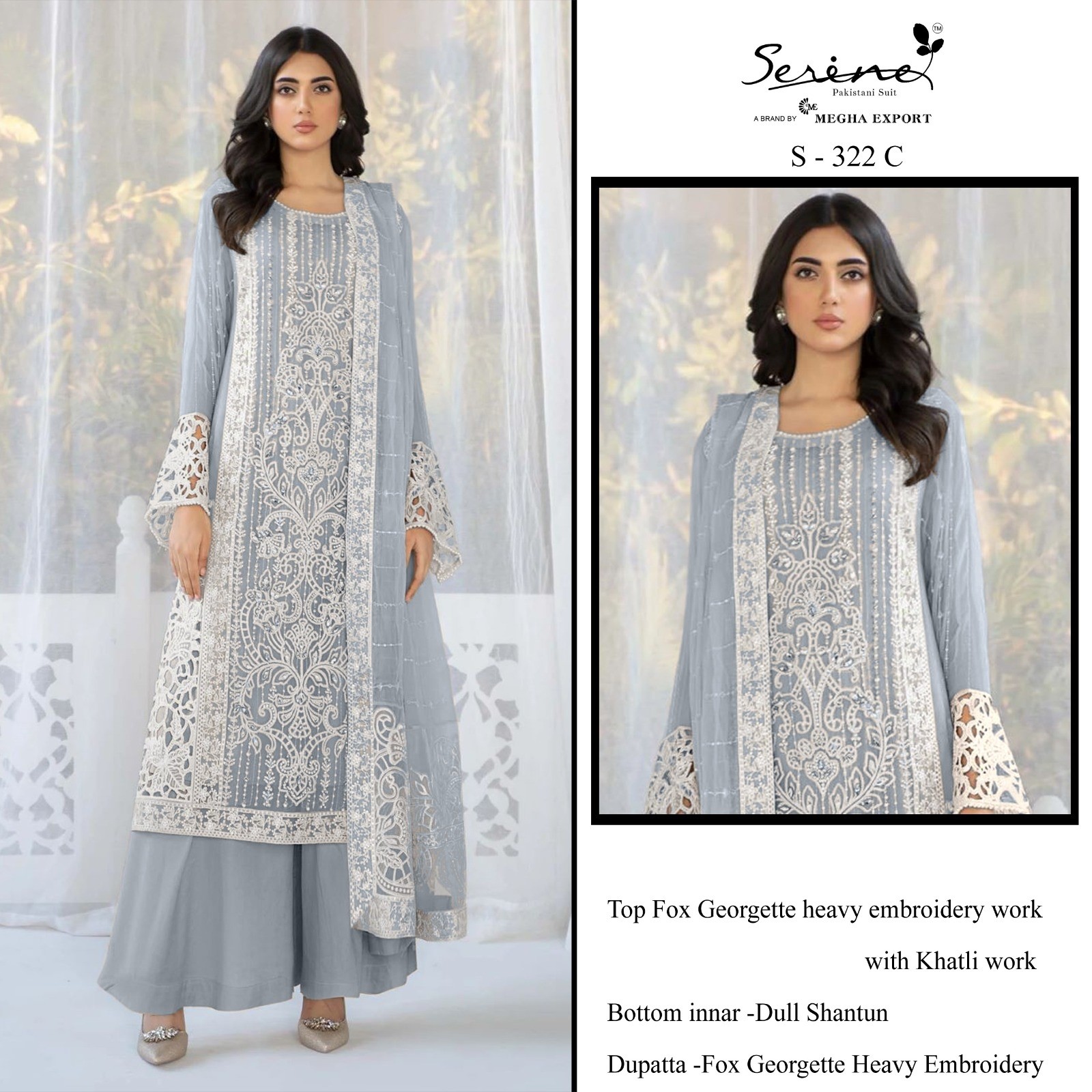 SERINE S 322 C PAKISTANI SUITS KHATLIWORK IN INDIA