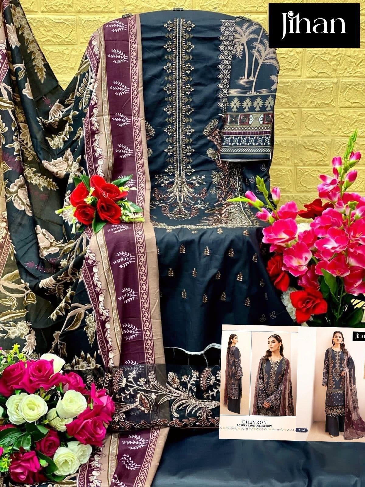 JIHAN CHEVRON LUXURY LAWN COLLECTION 3374 LAWN PAKISTANI SUITS