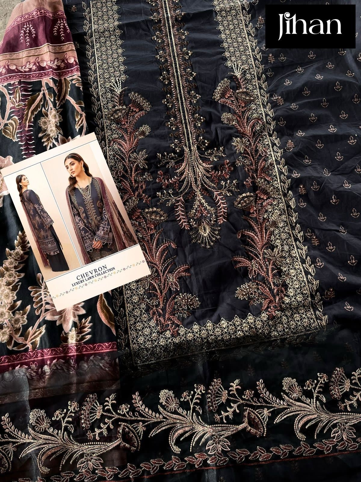 JIHAN CHEVRON LUXURY LAWN COLLECTION 3374 LAWN PAKISTANI SUITS