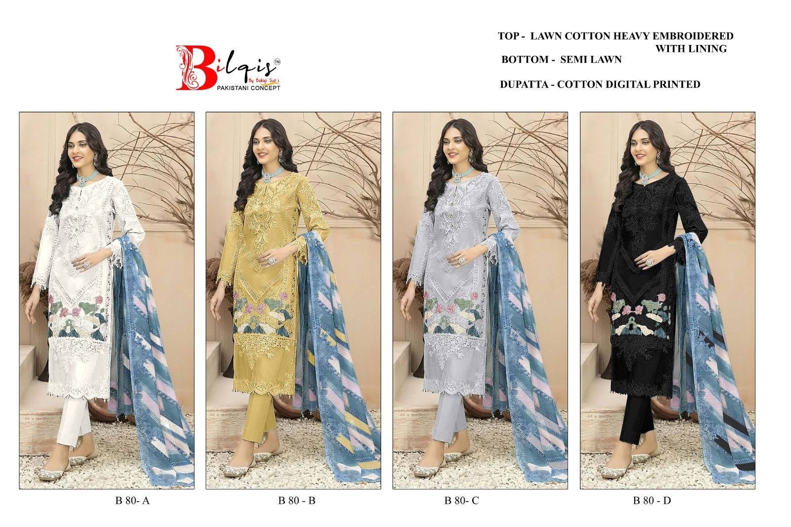 BILQIS B 80 PAKISTANI SUITS WHOLESALER