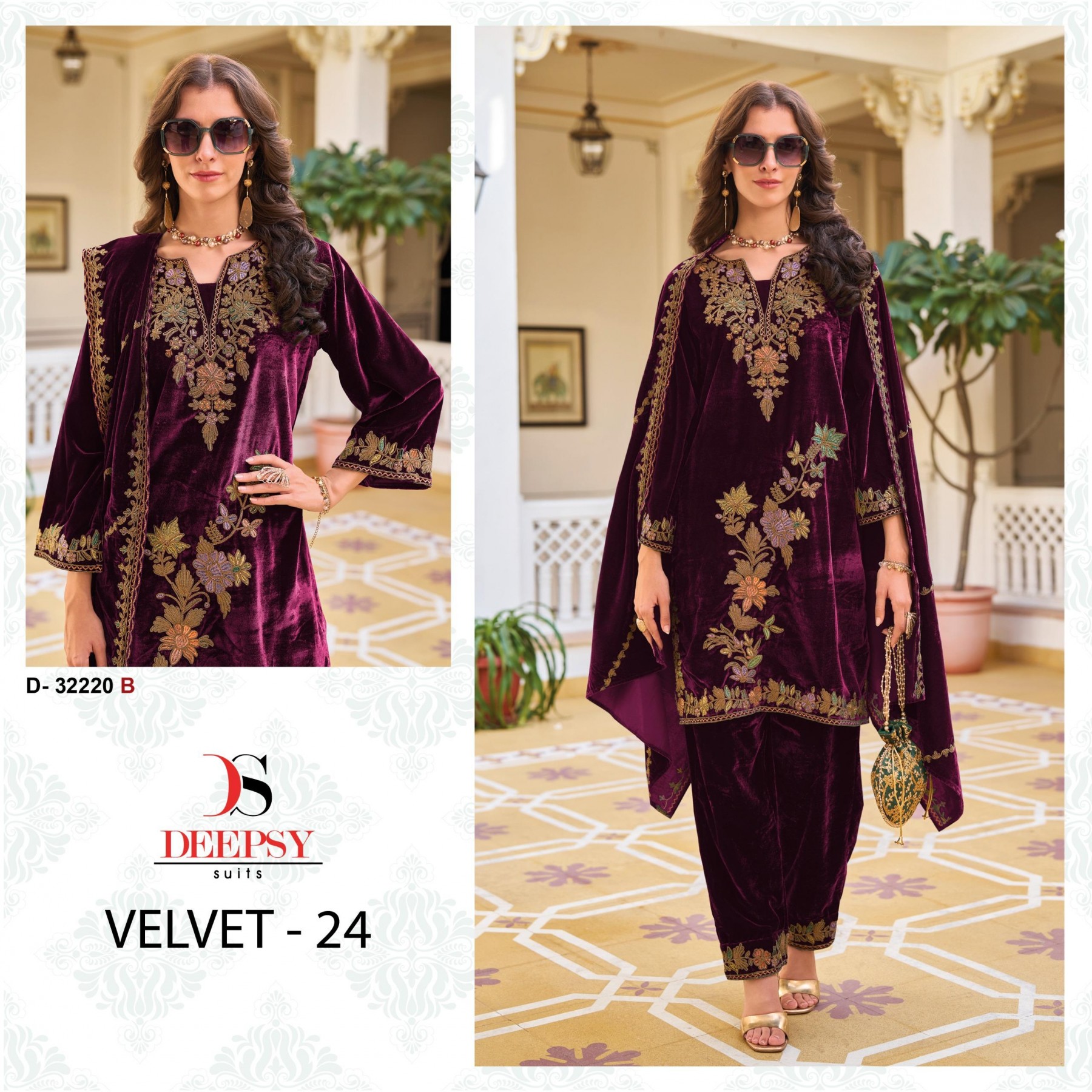 DEEPSY 32220A VELVET 24 PAKISTANI SUITS WHOLESALE