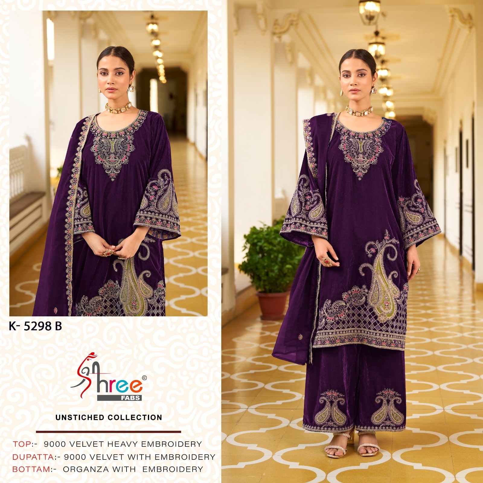 SHREE FABS K 5298 A TO K 5298 D PAKISTANI SUITS 9000 VELVET