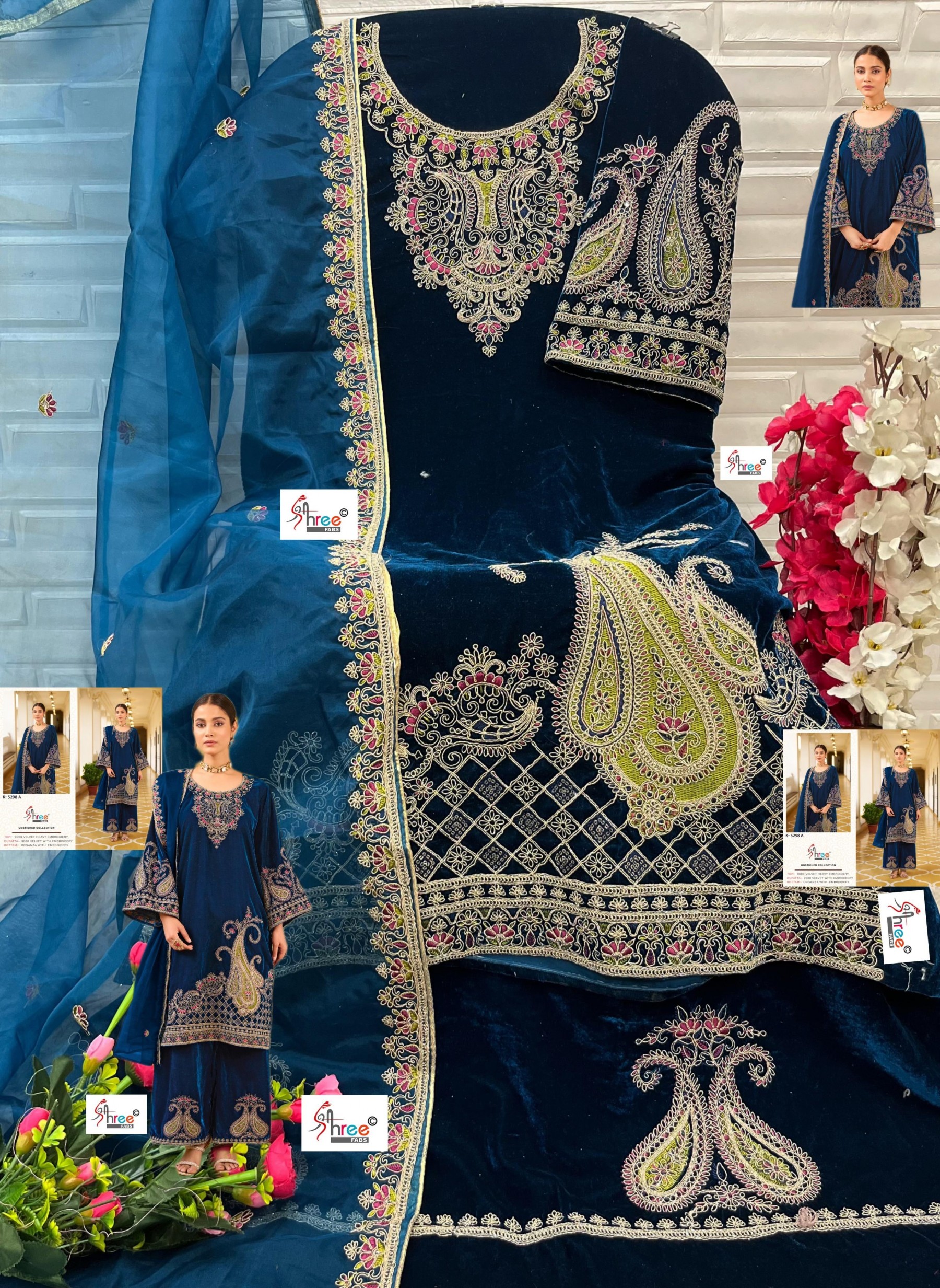 SHREE FABS K 5298 A TO K 5298 D PAKISTANI SUITS 9000 VELVET