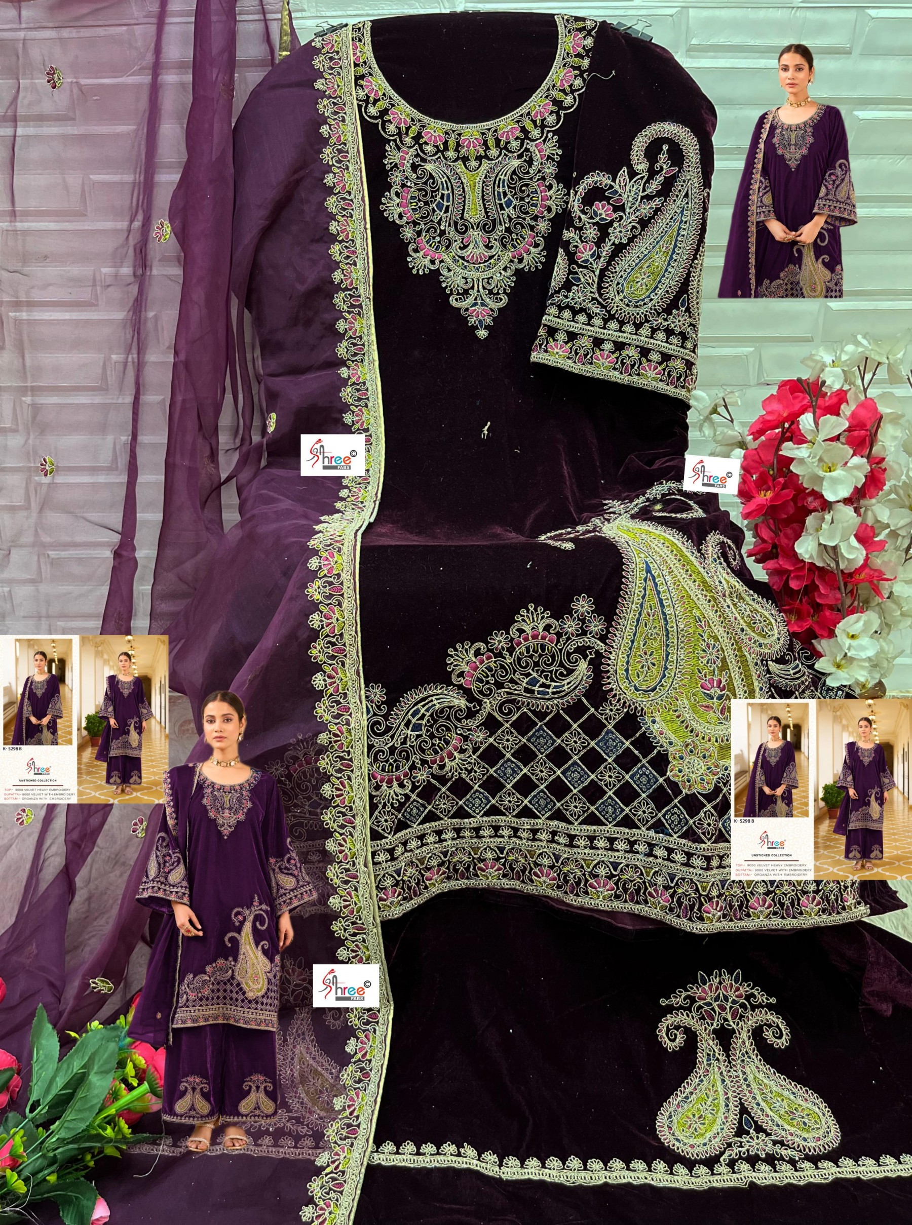 SHREE FABS K 5298 A TO K 5298 D PAKISTANI SUITS 9000 VELVET