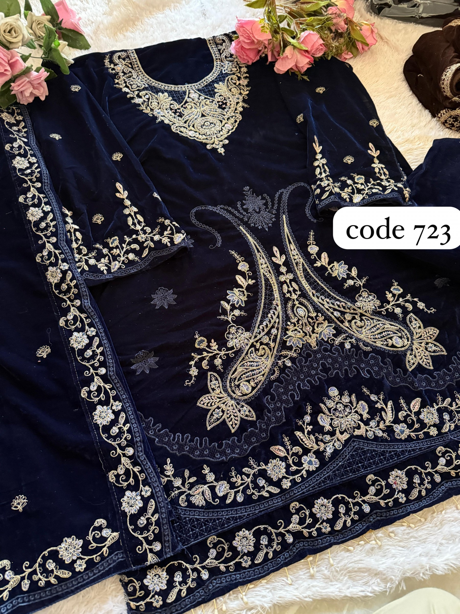 ZIAAZ DESIGNS 723 VELVETS PAKISTANI DRESS NAVY BLUE 