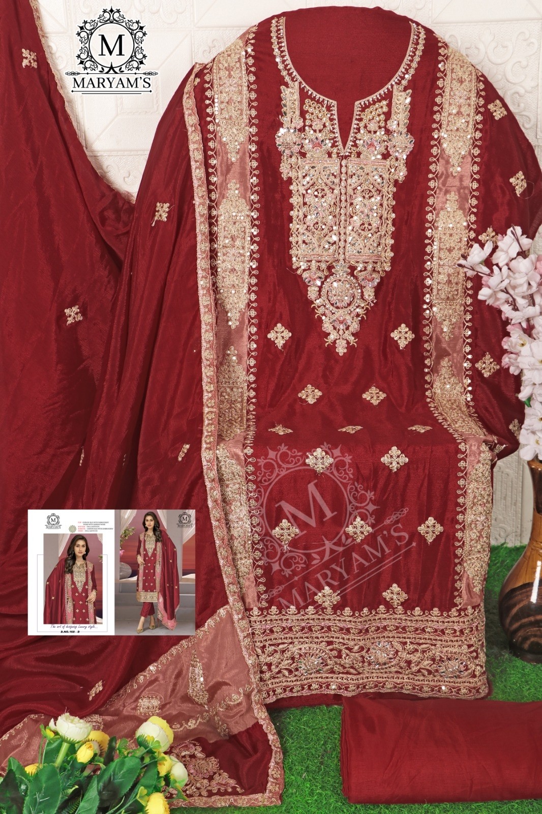MARYAM S 168 D PAKISTANI SALWAR SUITS RED