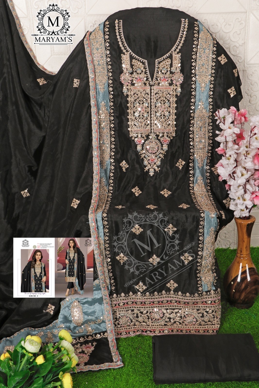 MARYAM S 168 C PAKISTANI SALWAR SUITS BLACK