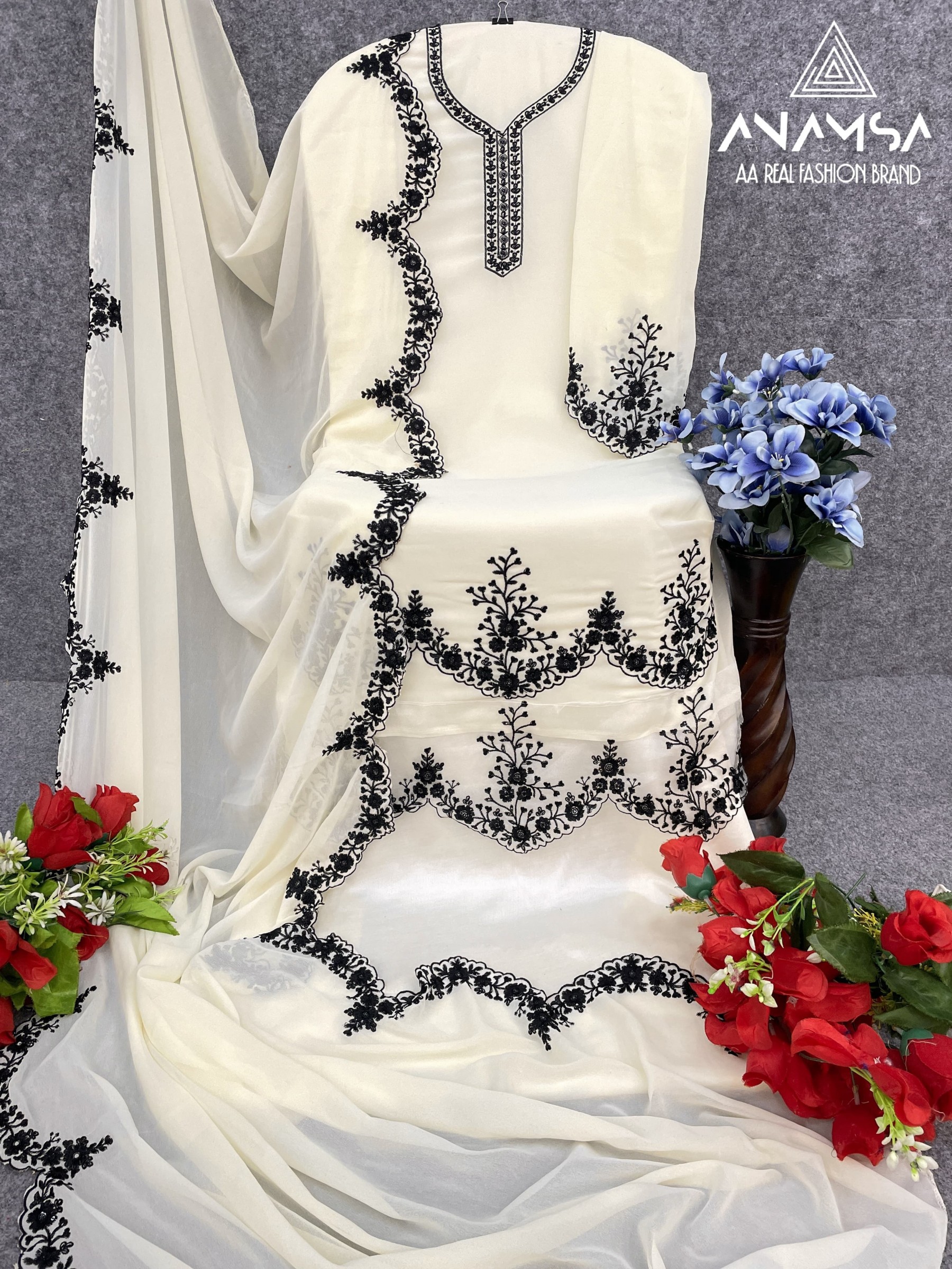 ANAMSA SEMI STICH COLLECTION 573 WHITE PAKISTANI DRESS