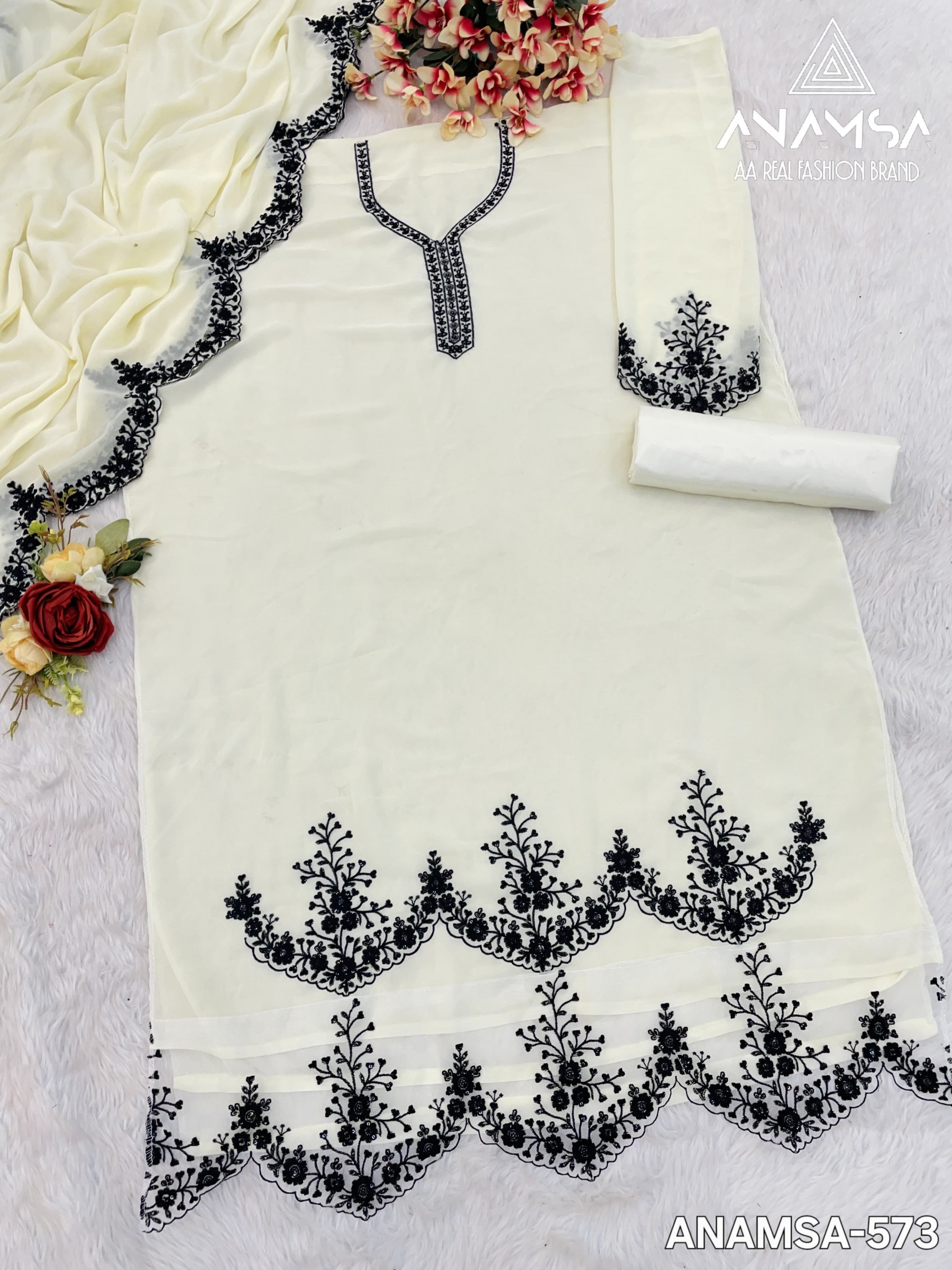 ANAMSA SEMI STICH COLLECTION 573 WHITE PAKISTANI DRESS