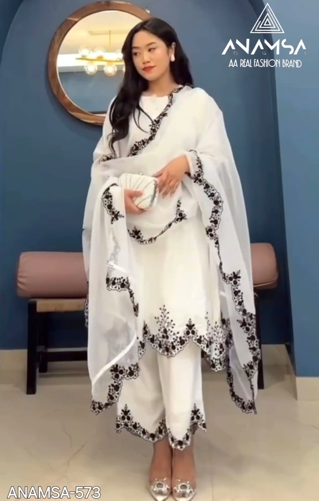ANAMSA SEMI STICH COLLECTION 573 WHITE PAKISTANI DRESS