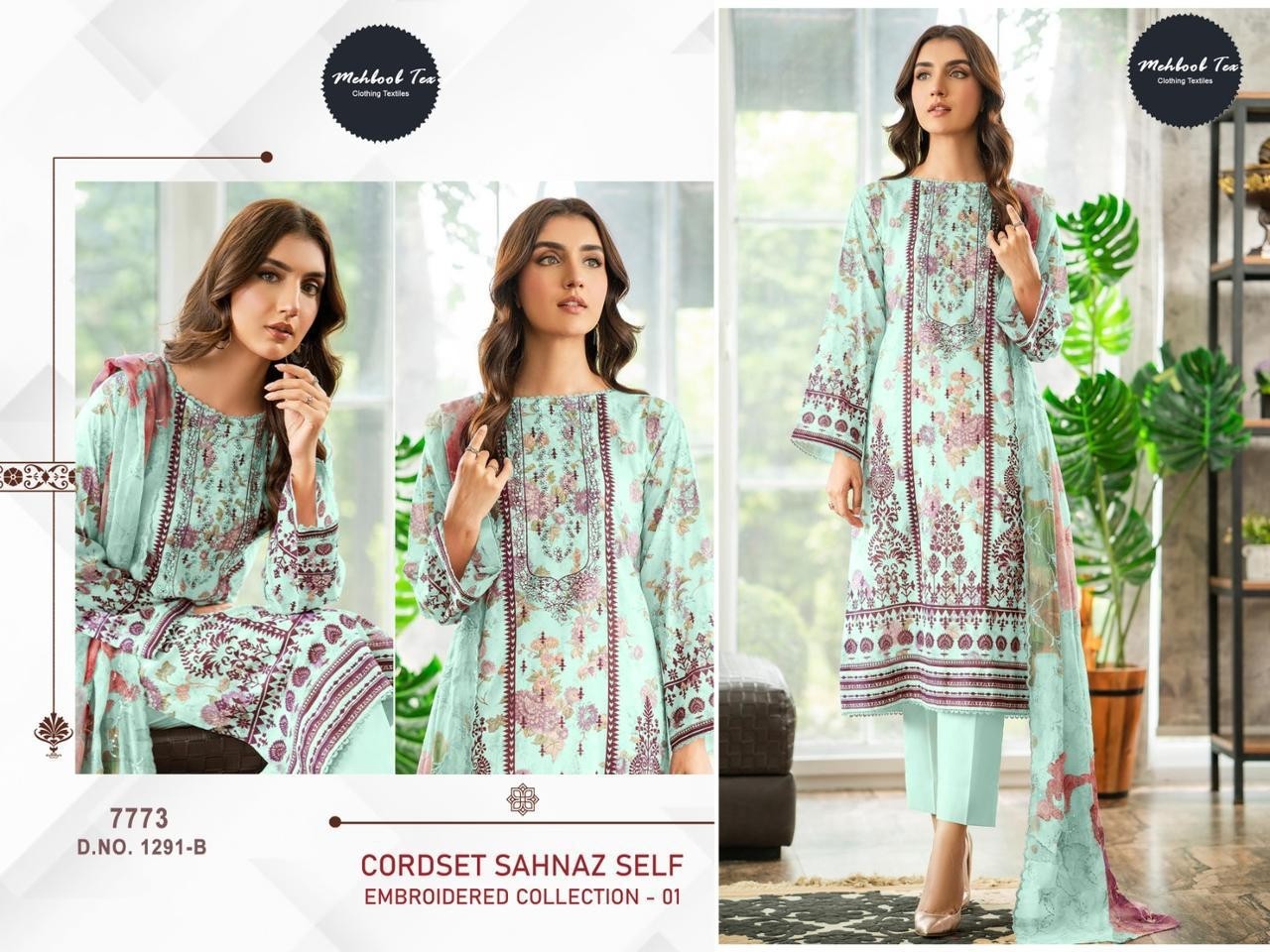 MEHBOOB TEX CORDSET SHAHNAZ SELF EMBROIDERED COLLETION 1291 PAKISTANI SUITS 