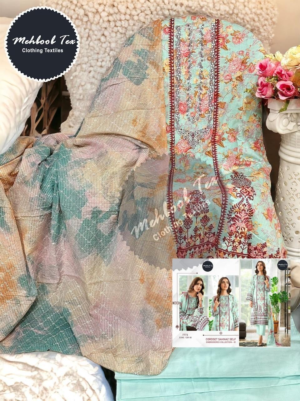 MEHBOOB TEX CORDSET SHAHNAZ SELF EMBROIDERED COLLETION 1291 PAKISTANI SUITS 