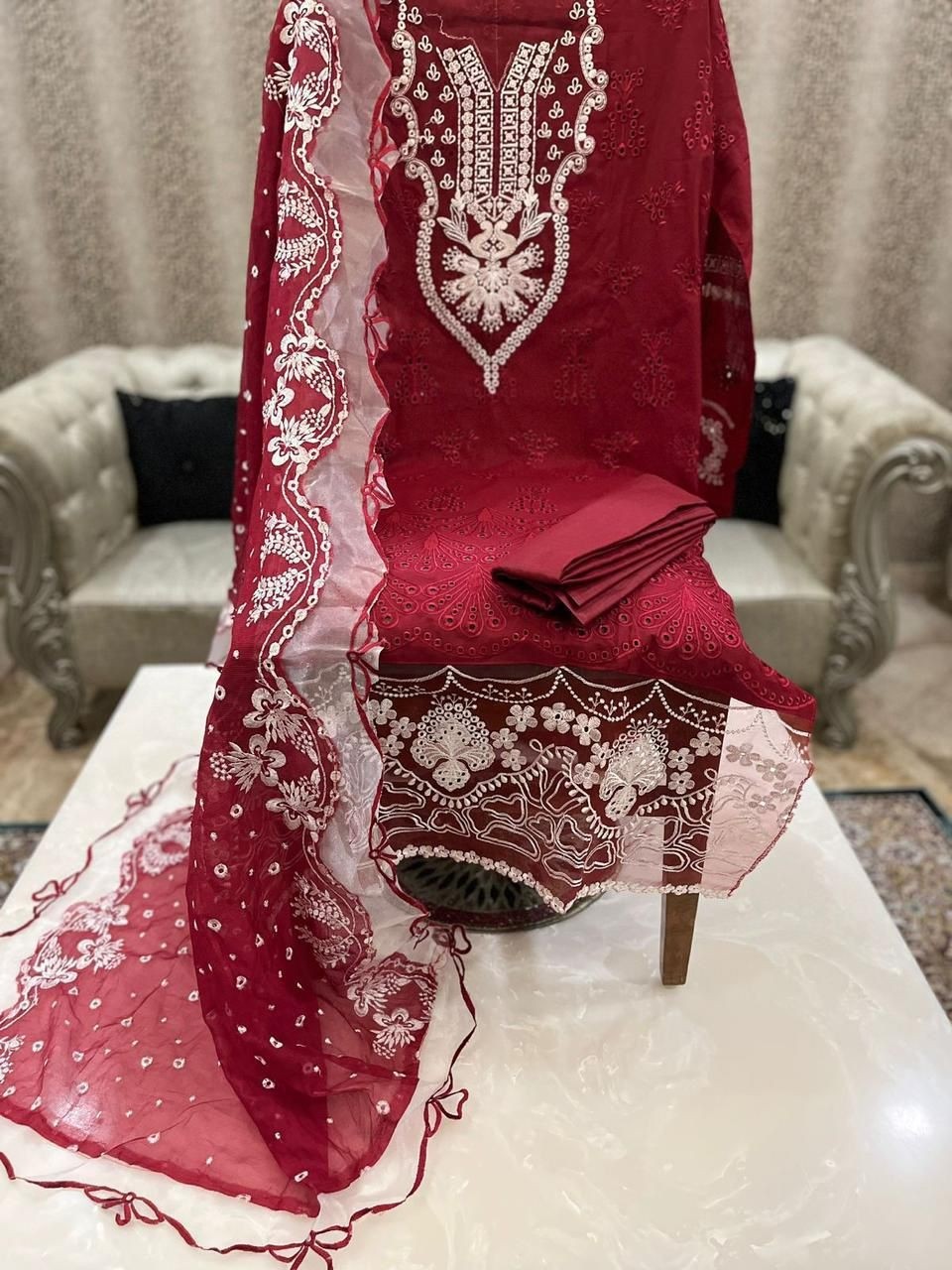 SANIYA TRENDZ 1002 PAKISTANI RED SUITS