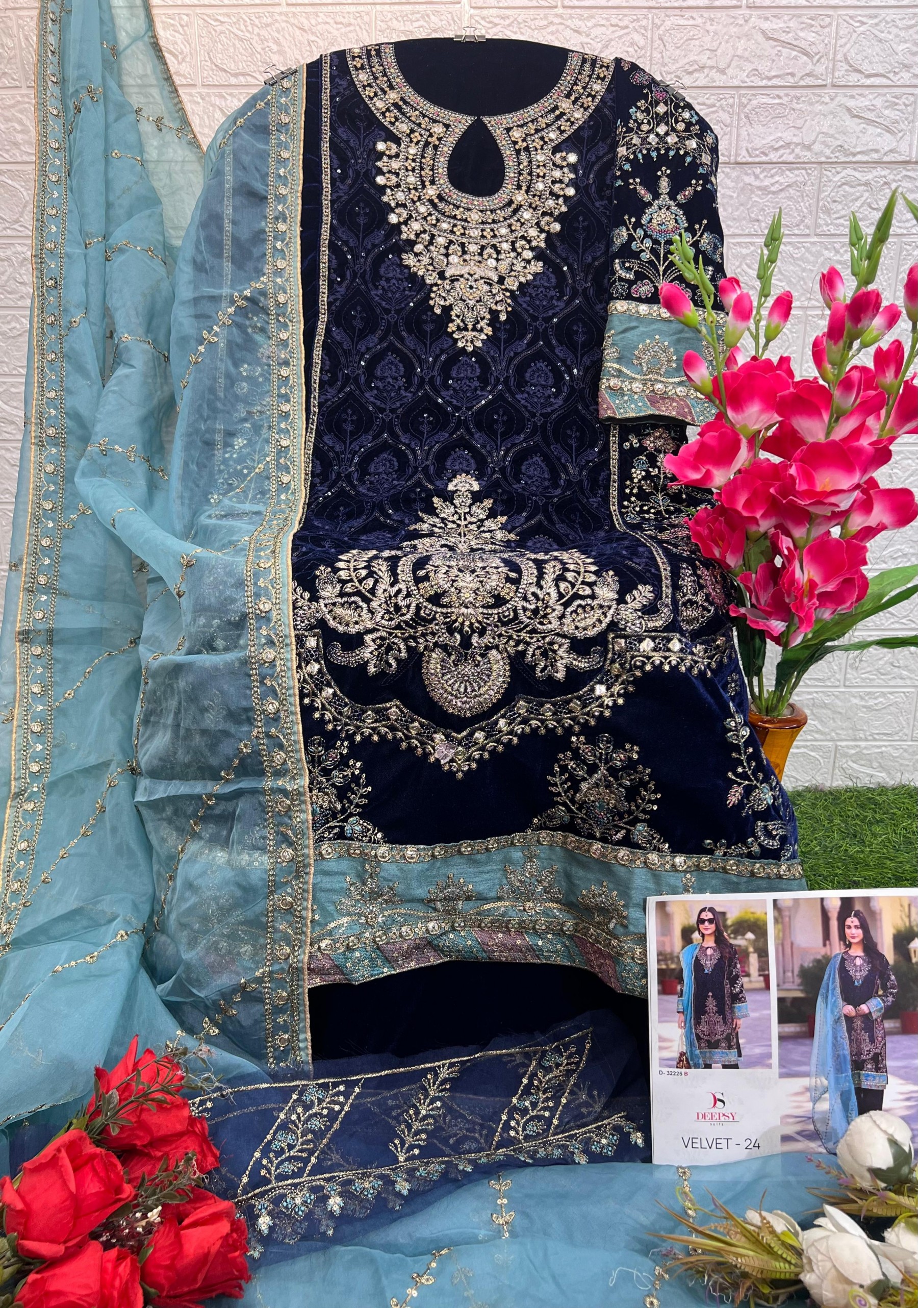 DEEPSY SUITS 32225 B VELVET 24 NAVYBLUE PAKISTANI SUITS SUPPLIER