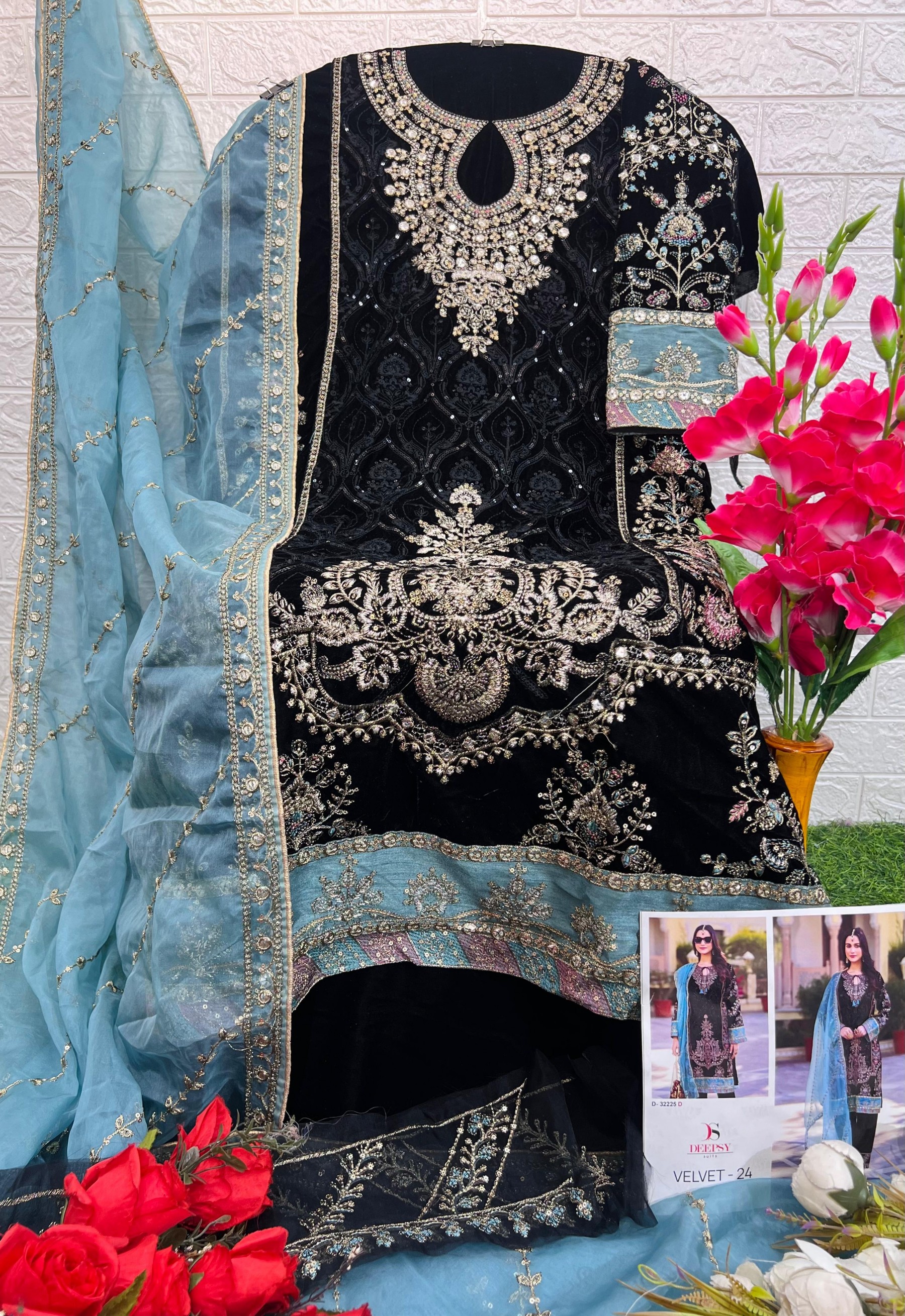 DEEPSY SUITS 32225 D VELVET 24 BLACK PAKISTANI SUITS SUPPLIER