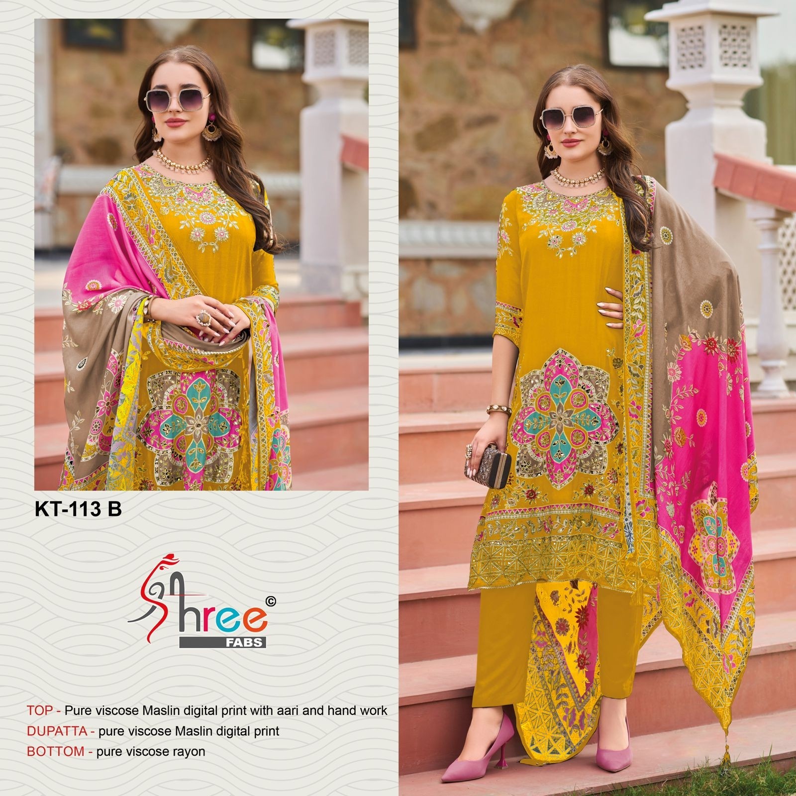 SHREE FABS KT 113 B LATEST SALWAR SUITS YELLOW