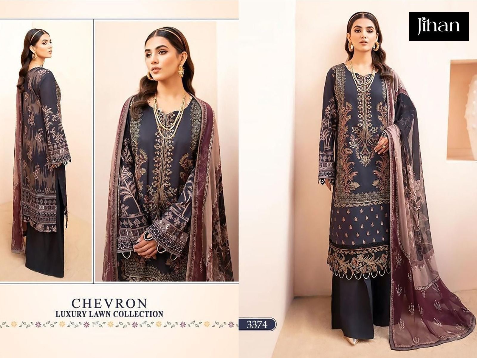 JIHAN CHEVRON LUXURY LAWN COLLECTION 3374 LAWN PAKISTANI SUITS