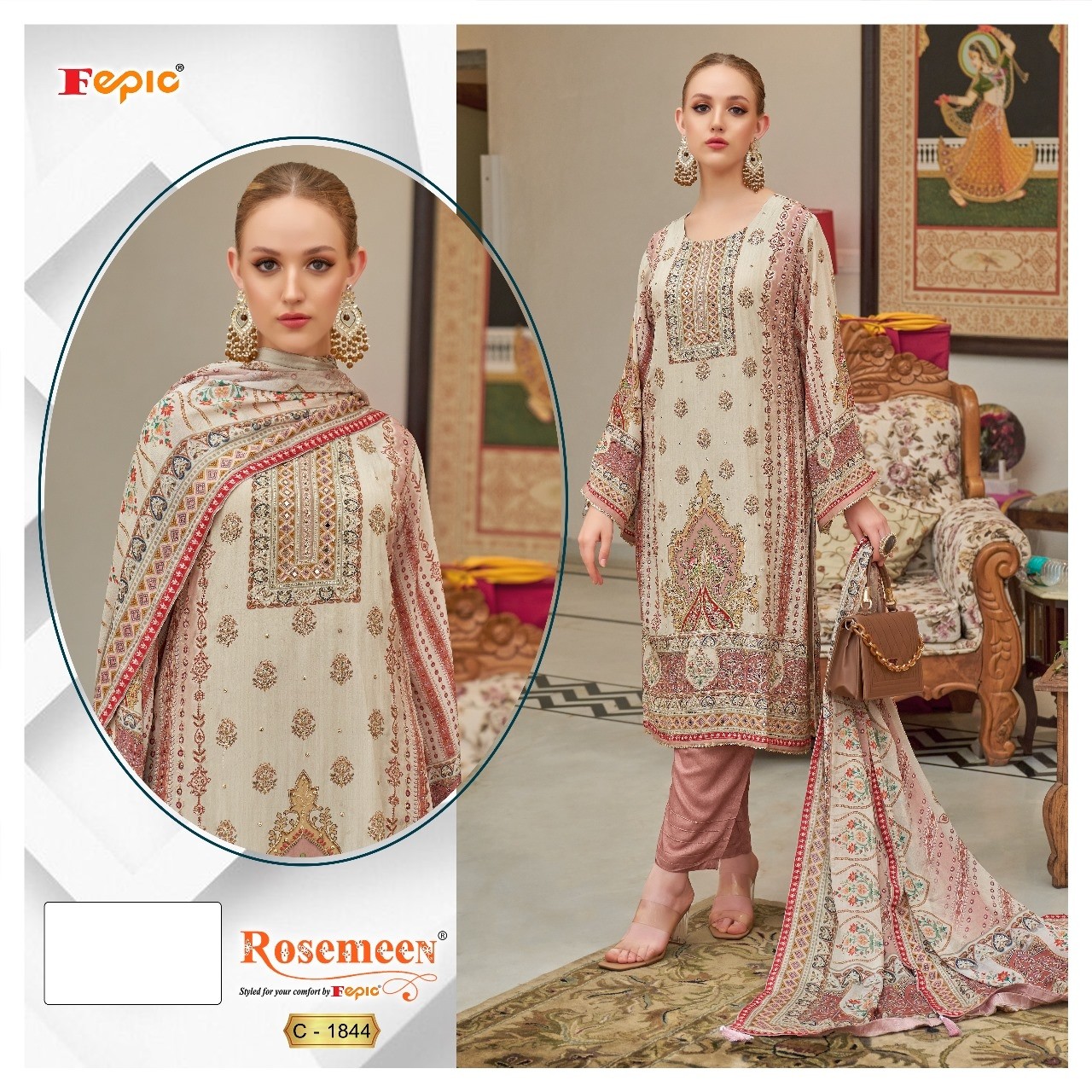 FEPIC ROSEMEEN 1844 PAKISTANI SUITS PRINTED EMBROIDERED