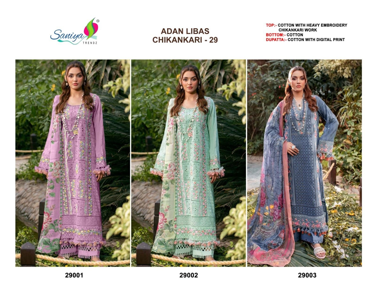 SANIYA TRENDZ 29001 ADAN LIBAS CHIKANKARI 29 PAKISTANI SALWAR SUITS