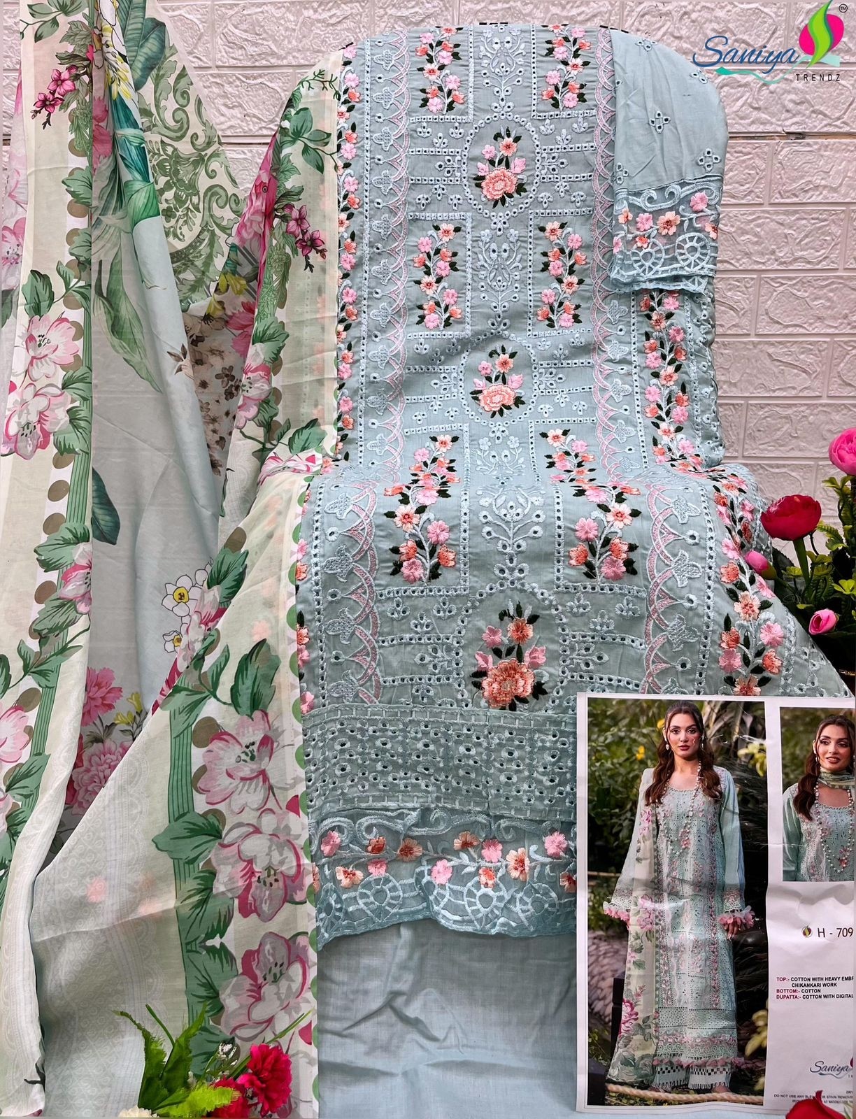 SANIYA TRENDZ 29002 ADAN LIBAS CHIKANKARI 29 PAKISTANI SALWAR SUITS DUPATTA MASLIN