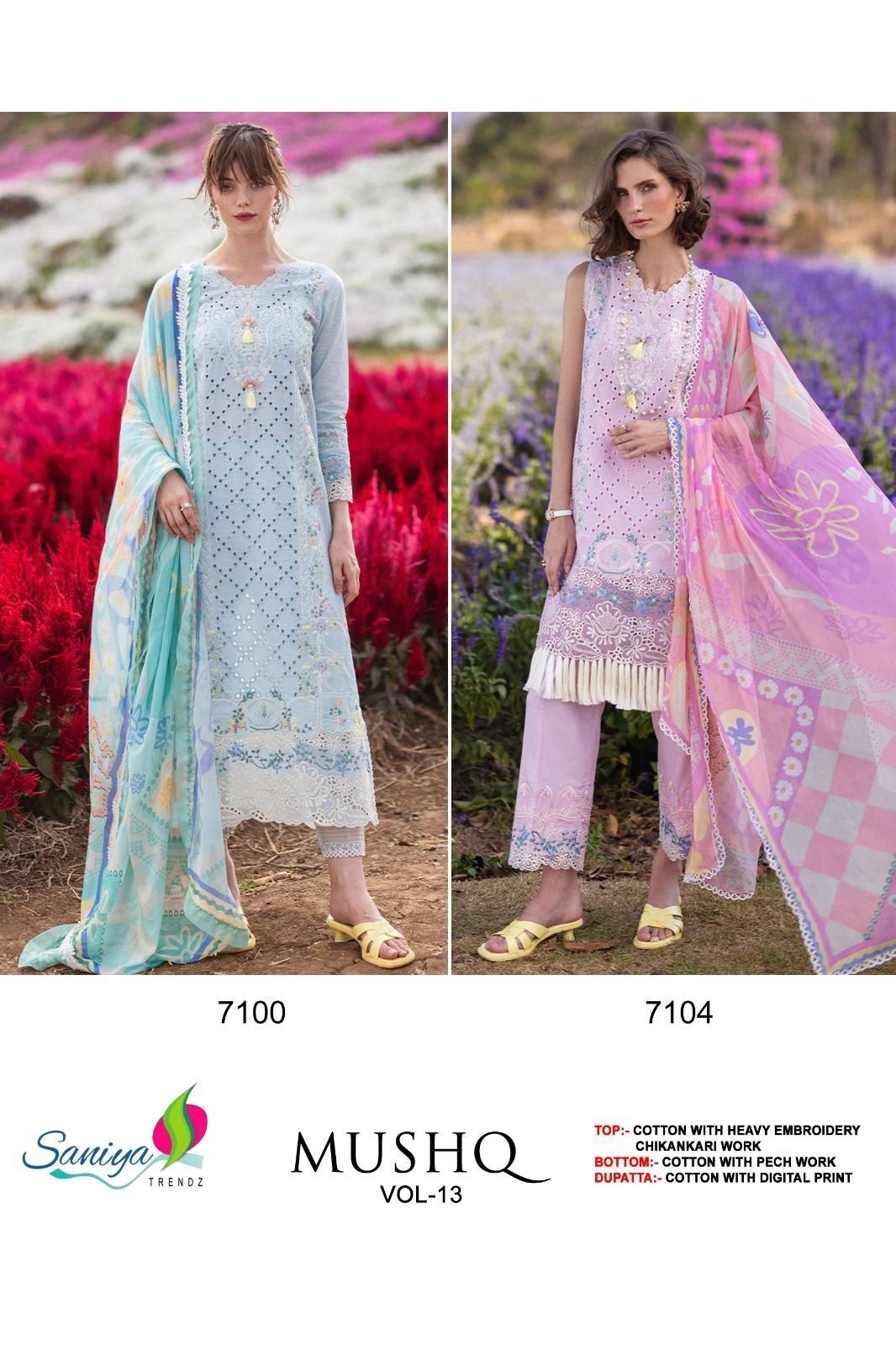 SANIYA TRENDZ 7100 MUSHQ VOL 13 LATEST PAKISTANI SUITS ONLINE SHOPPING