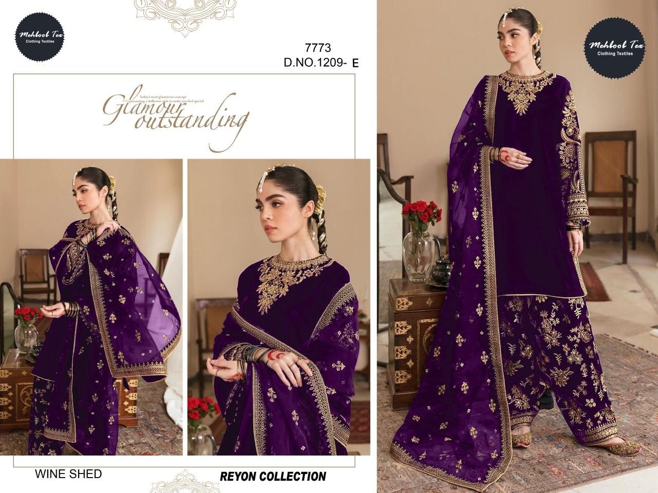 MEHBOOB TEX 1209 E VELVET PAKISTANI SUITS WINE SHED