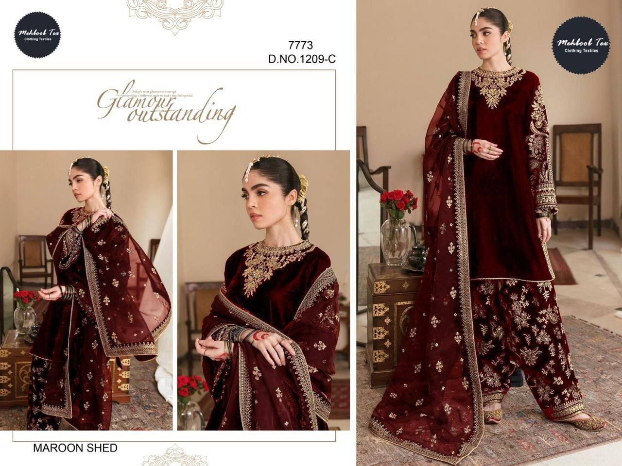 MEHBOOB TEX 1209 C VELVET PAKISTANI SUITS MAROON SHED