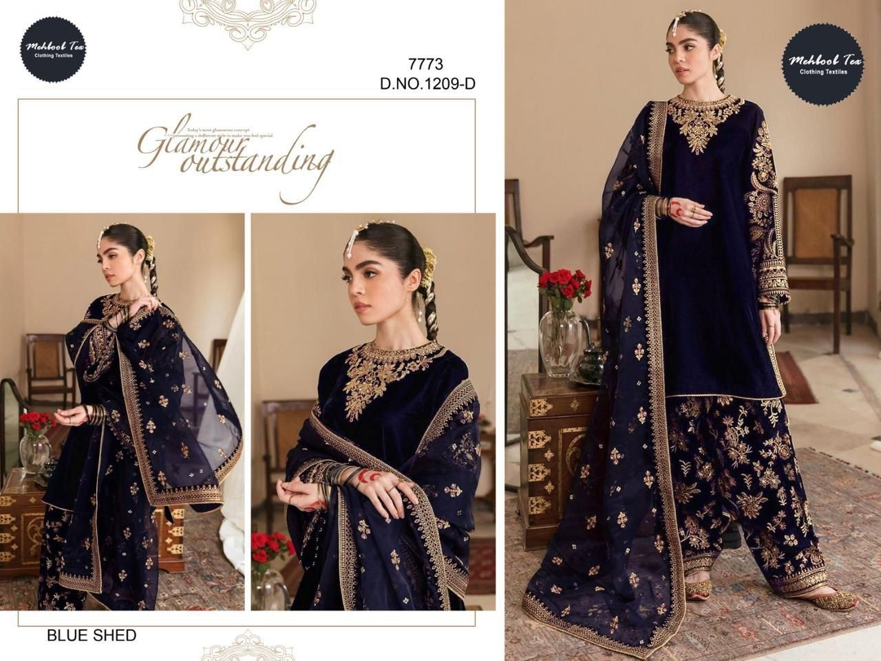 MEHBOOB TEX 1209 D VELVET PAKISTANI SUITS BLUE SHED